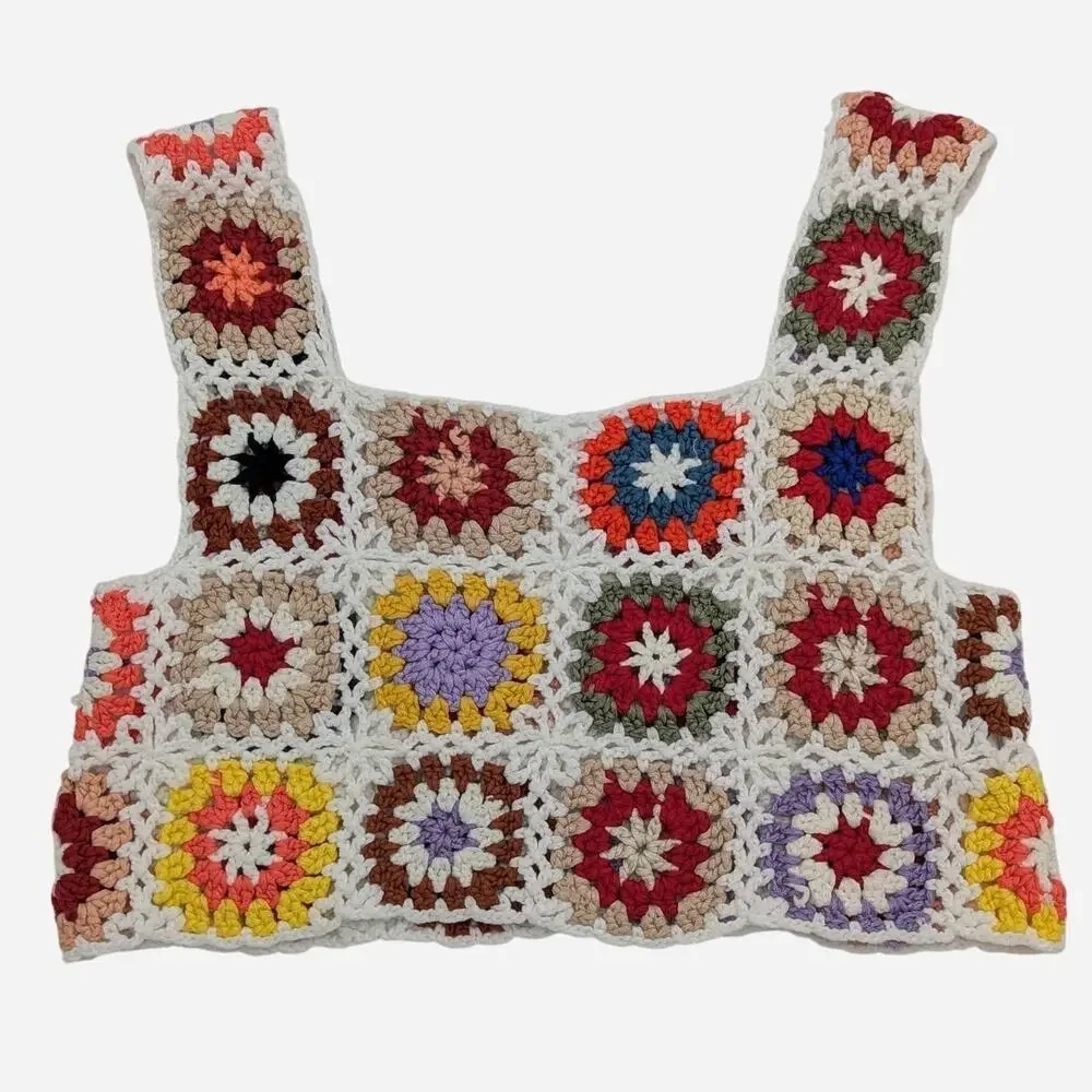 Multicolored granny square crochet knit crop top